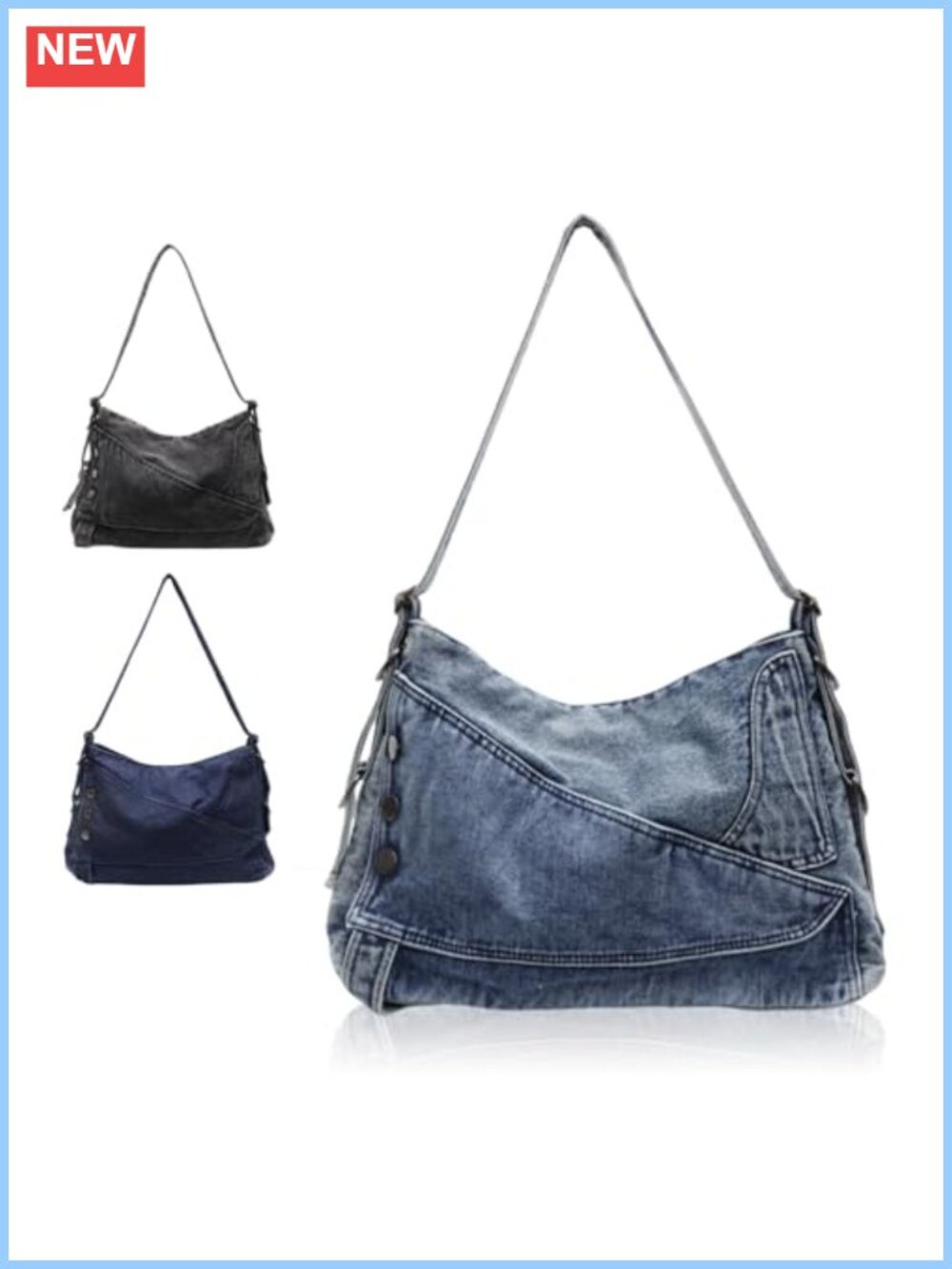 Women's Denim Shoulder Bag Vintage Crossbody Tote Large Capacity Hobo